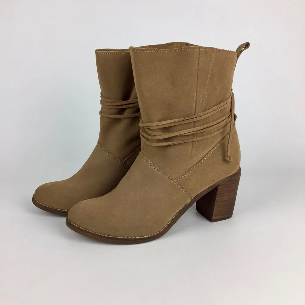 Toms Mila Toffee Suede Leather Ankle Wrap Bootie 8.5
